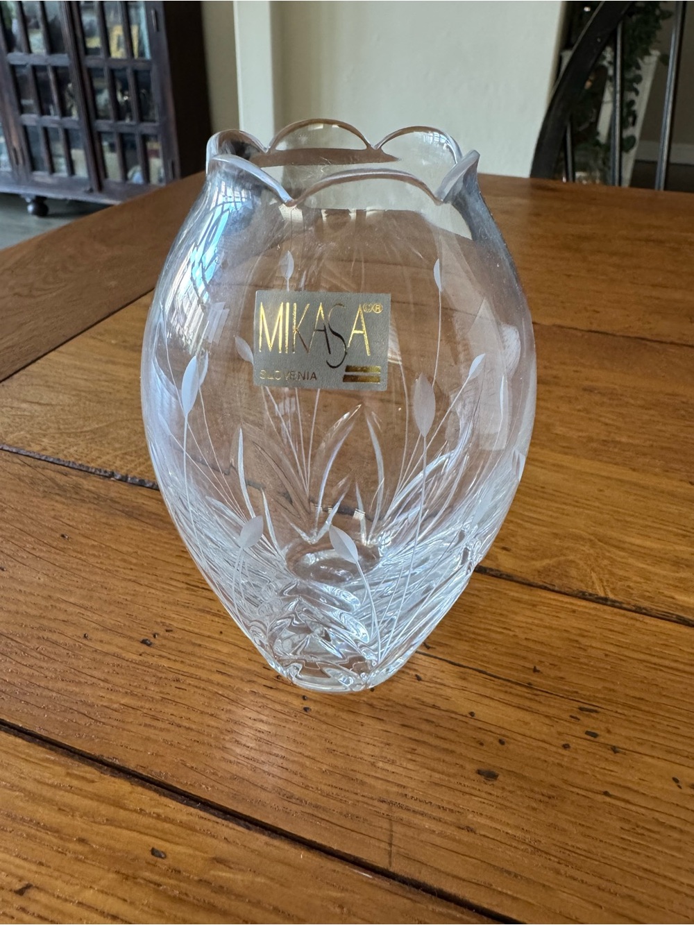 Mikasa Slovenia Crystal Etched Glass Vase - new in box
